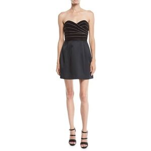 Halston Heritage Black Strapless Mini Cocktail Dress w/Chain Piping